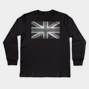 UK British flag in Greyscale Kids Long Sleeve T-Shirt